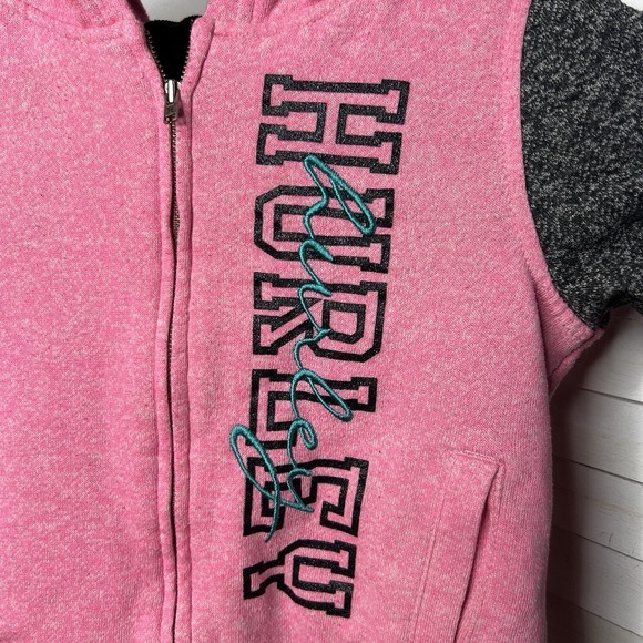 Hurley Girls Double Layer Zip Up Hoodie Size 4/5 Pink & Black Very‎ Good Cond. - Picture 3 of 8
